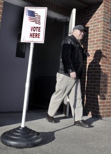 Westfield's George W. Martin leaves the Ward 4B voting location this morning as residents across the city decide their next State Representative. Republican Dan Allie and Democrat John Velis are facing off for the position. (Photo by Frederick Gore)