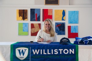 Catie Laraway, of Westfield signs her letter of intent to attend Assumption College to play field hockey. Laraway is currently attending Northampon-Williston Prep School. (Submitted photo)