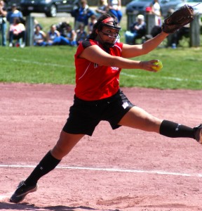 Westfield pitcher Sarah McNerney delivers from the mound. (Photo by Chris Putz)