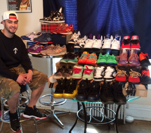 Westfield State junior Graham Kilanowich poses with just a few of his snazzy sneaks (Submitted Photo)