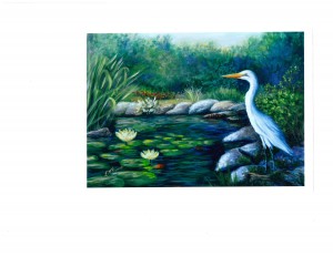 "Lily Pond with Egre"t acrylic on canvas by Laraine M. Percoski will be displayed at the Southwick Fine Art Exhibition Saturday and Sunday from 10 a.m. - 4 p.m.