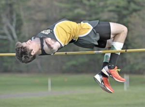 Southwick's John Collins competes in the high jump during Wednesday's meet with visiting South Hadley. (Photo by Frederick Gore/www.thewestfieldnews.smugmug.com)