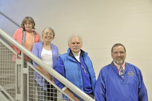 Ellen Caputo, of Food Services, Cindy Roberts, a nurse for the Littleville School, Peter DelMastro, a special educator at the Littleville School, and Steve Estelle, a seventh-grade educator of Social Studies, all members of the members of the Gateway Regional School District, were recognized last night by staff and facility during a ceremony in the school lobby. (Photo by Frederick Gore)