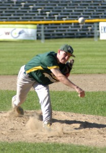 Southwick-Tolland Regional pitcher Andrew Mitchell fires a pitch against Westfield Tuesday at Bullens Field. (Photo by Chris Putz)