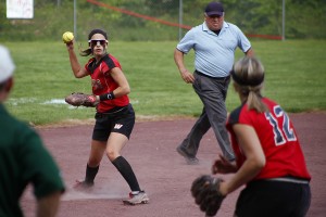 Westfield senior shortstop Lexi Minicucci records a force out at third base, making one of several defensive stops during the regular season. (Submitted photo)