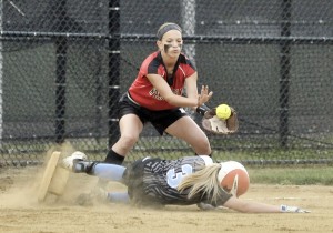 Westfield shortstop Lexi Minicucci makes one of several plays in Wednesday's state semifinal game against Holy Name. (Photo by Frederick Gore)