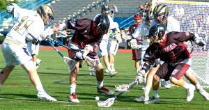 Westfield and Shrewsbury battled in the WMASS/CMASS D2 boys' lacrosse championship at Foley Stadium in Worcester. (Photo by Chris Putz)