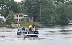 The Patti Andras, the new marine patrol boat deployed on Pequot Pond plies the waters of the pond as Coast Guard veterans who currently serve with the Westfield police department instruct members of the new police pond patrol. (Photo by Carl E. Hartdegen)
