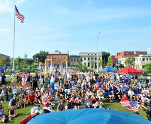 More than 150 soccer fans turned out at Park Square to watch the World Cup match between the American and Belgian teams yesterday. (Photo by Carl E. Hartdegen)