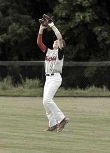 Westfield center fielder Baley Collier makes the out against Maine during Tuesday's Babe Ruth 13-year-old All-Star eastern regionals game in Newtown, Connecticut. (File Photo by Frederick Gore)