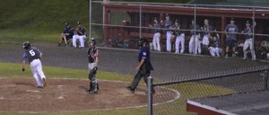 Andrew Tobias (5) drew a bases-loaded walk with one out in the sixth inning to drive in the go-ahead run at Bullens Field Monday night. Westfield managed just four hits, but drew six walks to help defeat Cranston, RI, 2-1. 