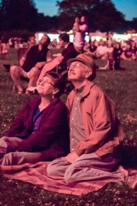 Karren Valliere and Bob Jenkins are entertained by the fireworks at Stanley Park. (Photo by Liam Sheehan)