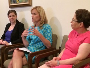Emily Mulligan, Judith Ursitti and Amy Weinstock were the featured speakers during a roundtable discussion on autism advocacy at the Genesis Center last night. (Photo by Hope E. Tremblay)