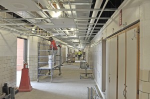 One of several hallways remains under construction at the Powder Mill School in Southwick. (Photo by Frederick Gore)