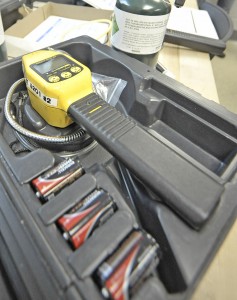 Three handheld Sensit Gold Combustible Gas Indicators (CGI) were donated to the Western Massachusetts Technical Rescue Team from Columbia Gas of Massachusetts,  Friday morning. The meters detect the presence of explosive or toxic gases and are valued at $1,500 each. (Photo by Frederick Gore)