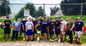 Two teams of police officers swept a “just for fun” tournament against teams of firefighters Saturday at Whitney Field. (Photo courtesy the Westfield Police Association) 