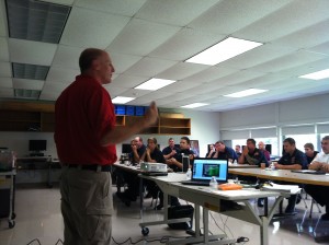 Columbus, OH Fireman Bill Brobst (in red) instructs area first responders during an ethanol training course put on by the Renewable Fuels Association Wednesday (Photo: Peter Francis)