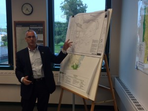 Brian Paolillo presents plans for a funeral home at 691 College Highway to the Southwick Planning Board yesterday. (Photo by Hope E. Tremblay)