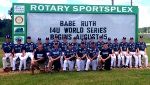 The Westfield Babe Ruth Baseball 14-Year-Old team poses in front of the Sportsplex sign at the World Series in Ocala, Florida. (Submitted photo)