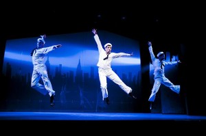 Jay Armstrong Johnson, Tony Yazbeck,  and Clyde Alves as the three sailors on leave in “On The Town”. (Photo by Kevin Sprague)