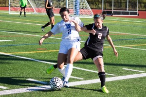Westfield's Julia Santangelo battles to keep the ball in bounds. (Photo by Liam Sheehan)