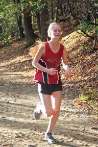 Westfield's Casey Becker completes her own personal best time in Tuesday's girls' cross country meet against Longmeadow at Stanley Park. (Photo by Kate McCabe)
