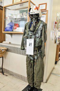 A Vietnam War era Naval aviation pilot uniform is presently on display at the Westfield Athenaeum as part of a military display in remembrance of Veterans Day. (Photo by Frederick Gore)