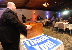  Don Humason thanks his supporters at his victory party Tuesday evening at East Mountain Country Club. (Photo by Carl E. Hartdegen)