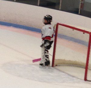 Westfield Youth Hockey Mite 3 goalie Evan Mastroianni protects the net. (Submitted photo)