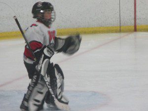 Westfield Youth Hockey Squirt 3 goalie Nolan Lafayette gets set. (Submitted photo)