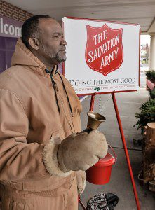 Jacquet Wilson, of Westfield, and a volunteer bell ringer for the Salvation Army Service Center on Arnold Street in Westfield, is one of several volunteers that can be seen around the city at this time of the year. (Photo by Frederick Gore)