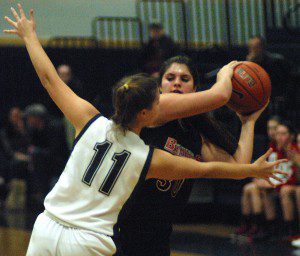 Westfield's Rebecca Sullivan (30) seeks an opening against Northampton Tuesday night on the road. (Photo by Chris Putz)