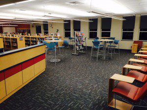 The new library at the 7-12 regional school in Southwick will be shared by students in all grades. (Photo by Hope E. Tremblay)