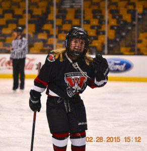 Katie Collins celebrates a goal at TD Garden. (Photo submitted) 
