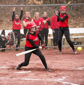 Westfield's Grace Tempelton connects on a hit earlier this season. Templeton heated up again at the plate Thursday. (Photo by Liam Sheehan)