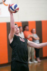 Ryan Bucko serves the ball for Westfield. The Bombers' boys' volleyball team are seeking just one more win, which will net a state championship trophy. (File Photo by Liam Sheehan)