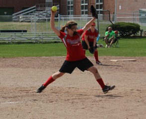 Montgomery Road Little League softball pitcher Carly James lets one fly. (Submitted photo)