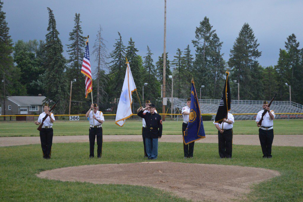 The color guard from Westfield's American Legion Post 124 held a special ceremony prior to the St. Mary's game against Pioneer Valley. The team raised about $10,000 for the Wounded Warriors Project. (Photo by Robby Veronesi)