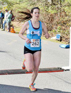 Anne Paredes, of Westfield, was the first female to cross the finish line of the 31st Annual 5K Run / Walk for a Noble Cause fundraiser at Stanley park, Saturday. (Photo by Frederick Gore)