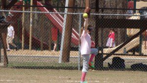 Mia Tavares pitches for the Westfield Police 8U team. (Submitted photo)