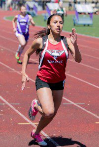 Senior Kiany Roman competes at the Divisional Track and Field Championships for Westfield High School.  (Photo by Liam Sheehan)