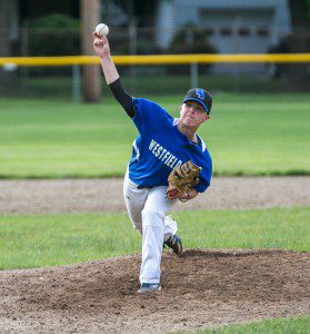 Westfield Bank Pitcher Nate Bonini delivers in an elimination game of the Babe Ruth City Cup Finals. Westfield Bank move on with their 8-1 win over Advanced Manufacturing. (Photo by Liam Sheehan)