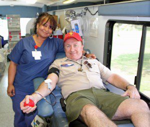 On Saturday, Stanley Park hosted an American Red Cross Blood Drive, Liz Torres from the Springfield office of the American Red Cross. Jeff Glaze, one of many donating to the cause. (Photo by Don Wielgus)