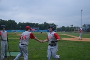 Joey Burzynski (right) opened up the seventh inning by scoring on a wild pitch. Westfield scored four runs in the inning, but the seven-run deficit was too much to overcome.