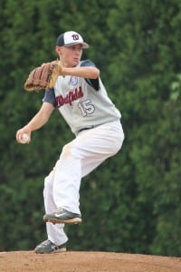 Westfield Little League Baseball 13-Year-Old All-Stars pitcher Josh Lis winds up against Burlington, Vt., Monday. (Photo by Kristen Koziol)