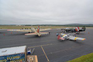Left to right: B-17G Flying Fortress, P-51 Mustang, and B-24J Liberator.(Photo by Marc St. Onge) 