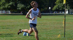 Westfield State Junior Chris Williams sprints to the finish at the James Earley Invitational at Stanley Park. (Photo courtesy of Westfield State Sports)