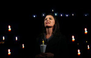 Brandy Burre leads the ensemble of The Laramie Project at  Connecticut Repertory Theatre’s Nafe Katter Theatre in Storrs, CT. (Photo by Gerry Goodstein)