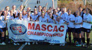 Westfield State Women's Soccer celebrates their 2015 MASCAC Championship after a 1-0 win over Worcester State. (Courtesy of Westfield State Sports)