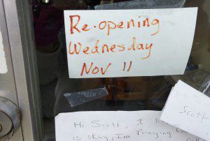 Marek Jewelers was still closed on November 18 (Photo by Christine Charnosky, November 18, 2015). 
